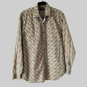 Indigo Palm Paisley Pattern Button Down  Western Shirt